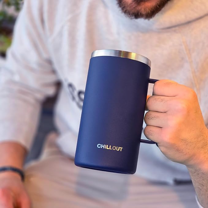 CHILLOUT LIFE Stainless Steel 20 oz Vacuum Insulated Coffee Mug with Handle and Lid, Large Thermal Camping Coffee Mug Cup with Durable Sliding Lid for Men & Women, Keeps your Beverages Hot/Cold