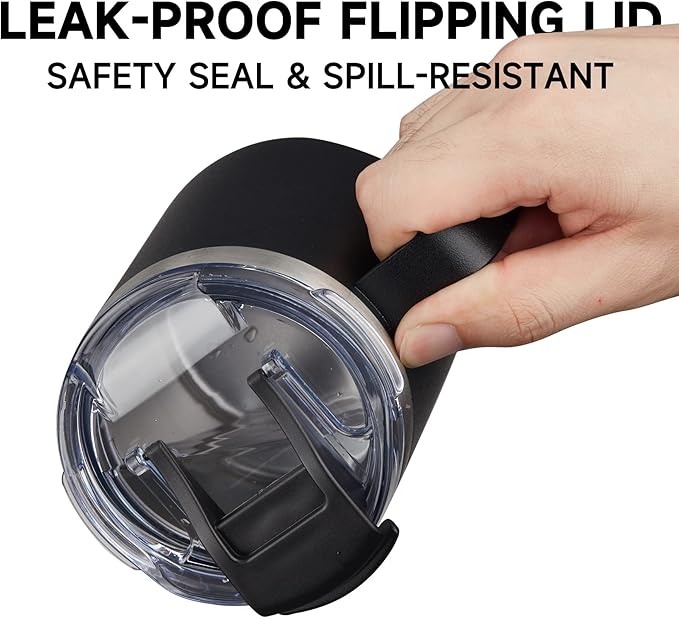 ALOUFEA 12oz Insulated Coffee Mug Cup with Handle, Stainless Steel Travel Coffee Mug with Flip Lid, Double Wall Vacuum Coffee Tumbler,Blush