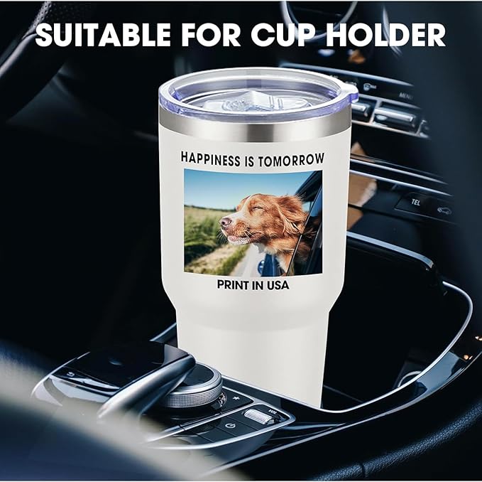 Personalized Custom Tumbler Print in USA 30oz Stainless Steel Coffee Cup with Lid & Straw Double Wall Insulated Tumbler with Colorful Text Logo Photo