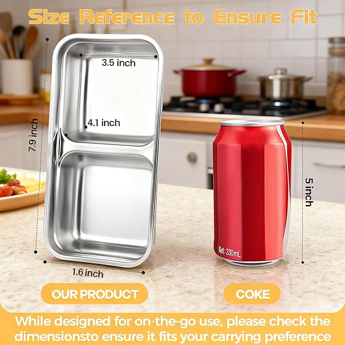 4 Pack Reusable Stainless Steel Snack Containers with Lids, Double Compartment Grab and Go Snack Food Storage Durable Portable for Adults Travel and Outdoor Camping Lunch Snack Boxes