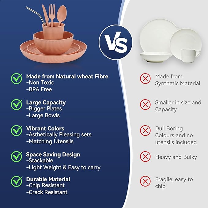 Wheat Straw Dinnerware Sets,64-Piece Black Plates and Bowls Sets for 8-Unbreakable,Reusable Plastic Dish Set-Dinner Plate/Dessert Plate/Cereal Bowl/Cup/Utensils-Microwavable Dishwasher Safe 64P-BLACK