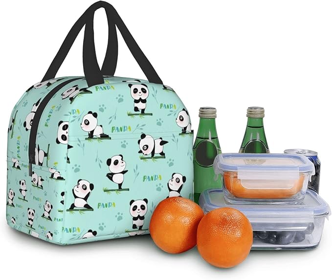 Yoga Pandas Insulated Lunch Bag with Front Pocket,Reusable Cooler Tote with Zipper Use for Men & Women Camping/Hiking/Picnic/Beach/Travel