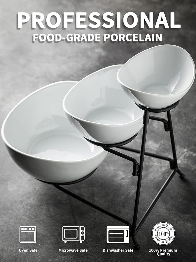 3 Tier Serving Tray, Chip and Dip Serving Set Oval Serving Bowl Set Serving Dish for Entertaining, Halloween, Thanksgiving, Christmas, Dessert, Appetizer, Candy, Vegetable, Black