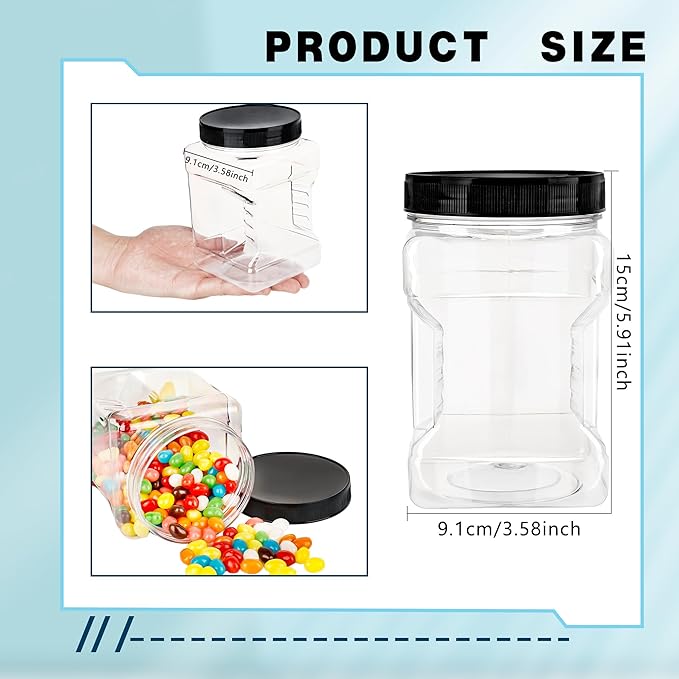 9 Pack 30 oz Square Clear Plastic Jars with Lids Wide Mouth Storage Containers Refillable Easy Grip Airtight Food Storage Jars for Kitchen Dry Goods Cookies Candy