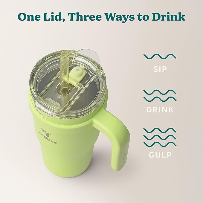 REDUCE 24 oz Stainless Steel Tumbler with Handle - Dual-Wall Vacuum Insulated Travel Mug, Sweat-Proof Lid & Reusable Straw - Keeps Drinks Cold for 24 Hrs, Fits Cupholders, Dishwasher Safe - Mojito