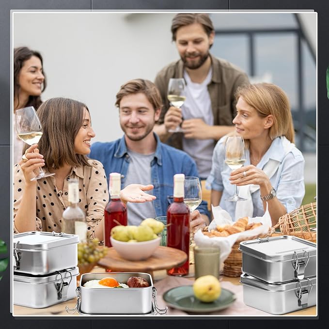 Umigy 4 Pcs Stainless Steel Food Containers 750ml Metal Bento Lunch Box Stainless Steel Food Storage Containers, Lockable Clips to Leak Proof, Reusable Dishwasher Snack Boxes for Work