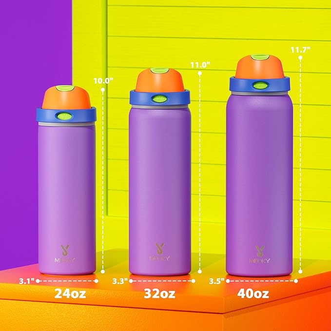 32 oz Insulated Water Bottle for Women: Meoky Stainless Steel Metal Water Bottle with 2-in-1 Straw and Spout Lid - Leak Proof, Cold for 24 Hours, Protective Silicone Base, BPA-Free for School, Violet