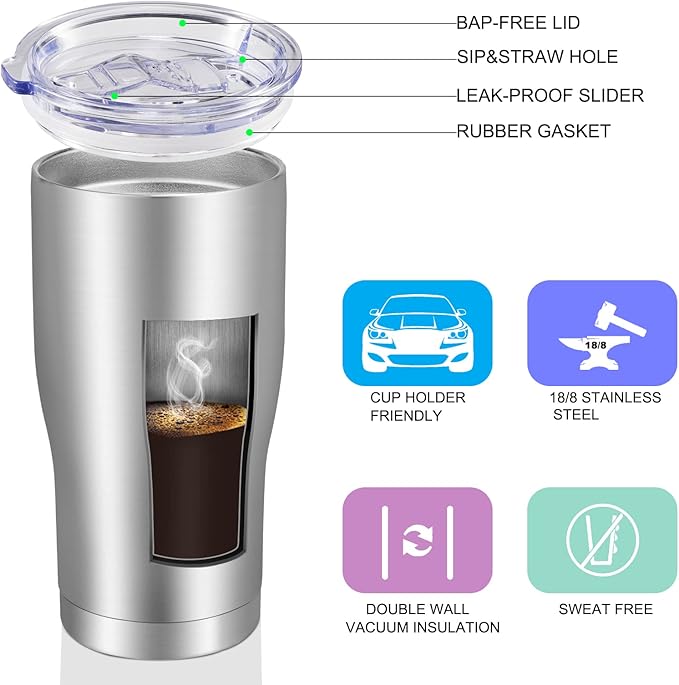 VEGOND 20oz Tumbler Stainless Steel Tumbler Cup with Lid And Straw Vacuum Insulated Double Wall Travel Coffee Mug(Stainless 12 Pack)