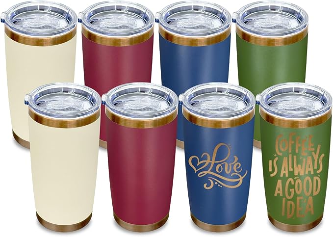 20 oz Tumbler Bulk 8 Pack Stainless Steel Tumbler with Lid and Straw, Double Wall Vacuum Insulated Travel Coffee Mug for Laser Engrave, Powder Coated Cup for Hot and Cold Drinks (Mixed,8 pack)