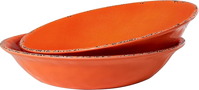 Rustic Melamine 130 OZ Serving Bowls,13.75” Durable Extra Large Melamine Pasta,Salad Serving Bowls, Set of 2, Large Fruit Bowls for Entertaining, Dishwasher Safe, Orange