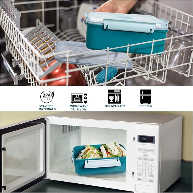 3 Pack Salad Lunch Box Food Storage Containers, 47oz Bento Box To Go Container with Lids, Meal Prep Containers with Removable Tray & Dressing Pots for Kids and Adults, Reusable and Microwave Safe