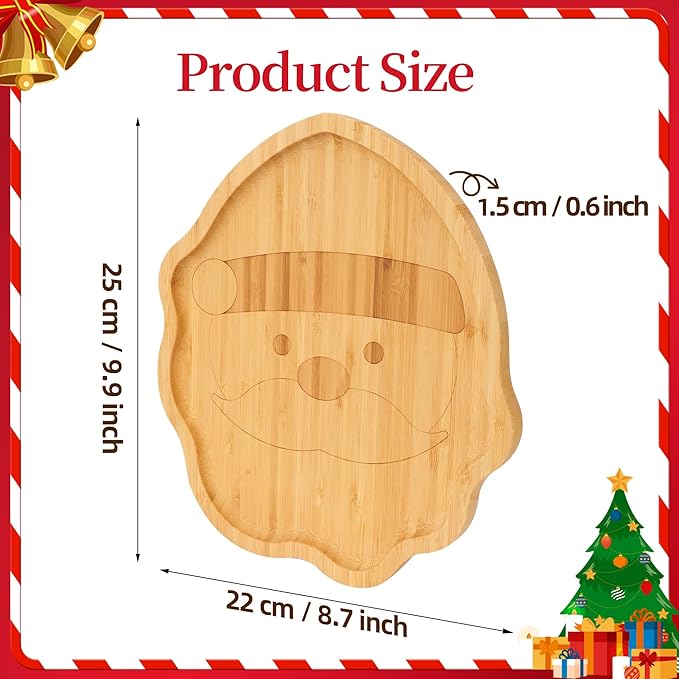 TJ POP Christmas Bamboo Serving Tray – Santa Claus Shape – Holiday Snack Platter for Cookies, Candy & Fruits – Rustic Xmas Table Decor