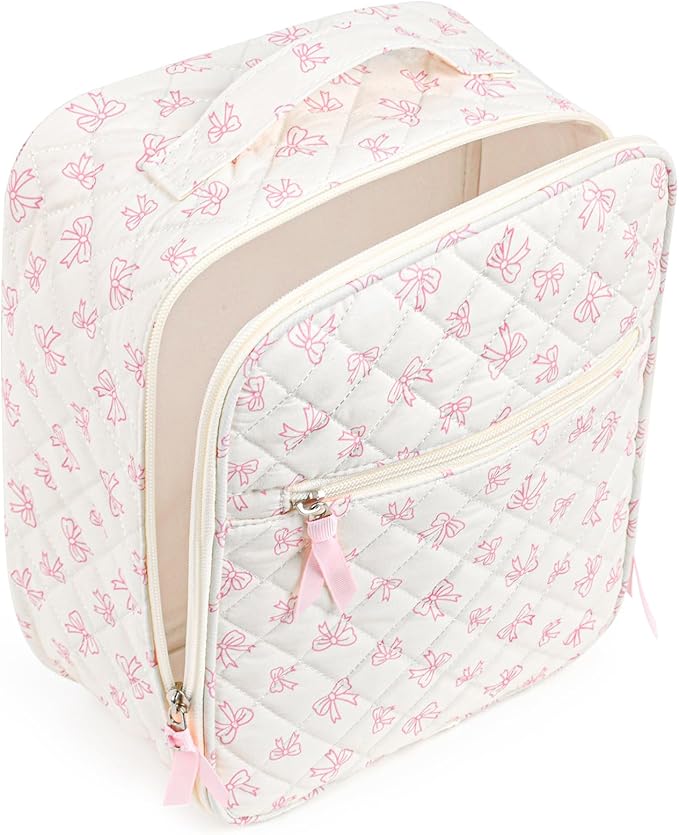 Aileam Lunch Box Lunch Bag for Women Cute Girls Insulated Womens Lunch Bag For Work Quilted Large Capacity Reusable Insulated Cooler for Work School Picnic Travel, Pink Bow