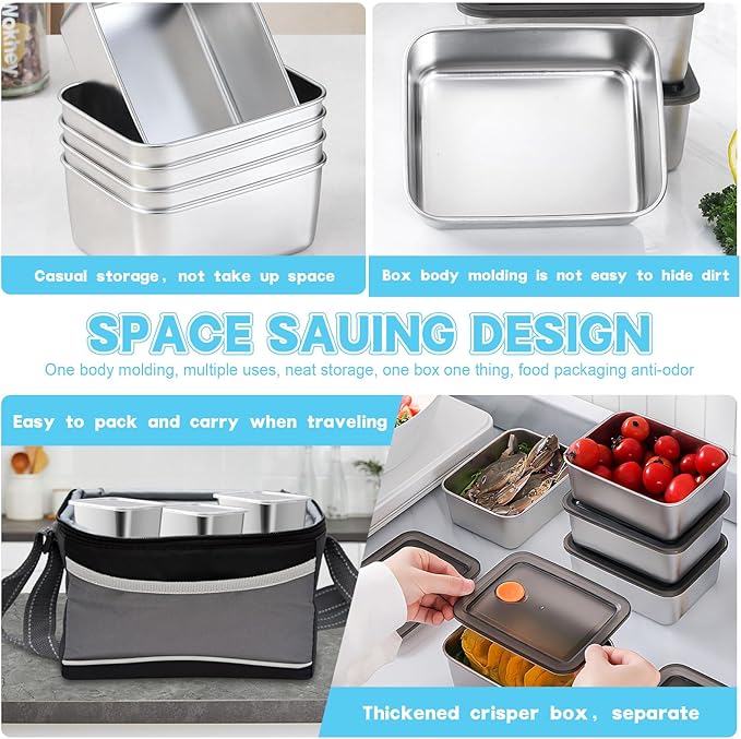 10 Set Stainless Steel Food Storage Containers with Lids, Reusable Metal Meal Prep Containers, Leak-Proof Stackable Storage Boxes, Dishwasher and Freezer Safe, Durable Bento Snack Boxes(20oz)