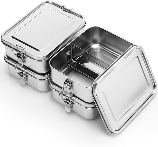 Umigy 4 Pcs Stainless Steel Food Containers 1200ml Metal Bento Lunch Box Stainless Steel Food Storage Containers, Lockable Clips to Leak Proof, Reusable Dishwasher Snack Boxes for Work
