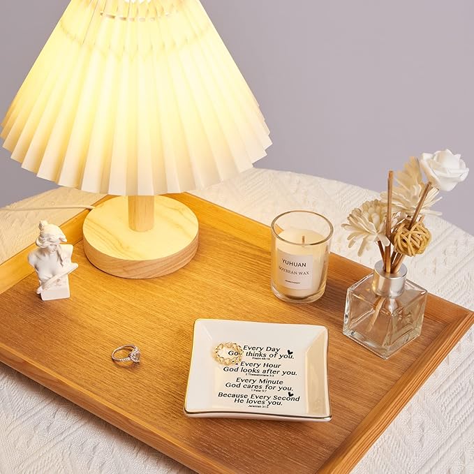 Christian Gifts for Women Faith Jewelry Dish with Bible Verse Prayers, Religious Gifts Scripture Gifts Spiritual Gifts for Women Men Friends Birthday - Every Second God He Loves You