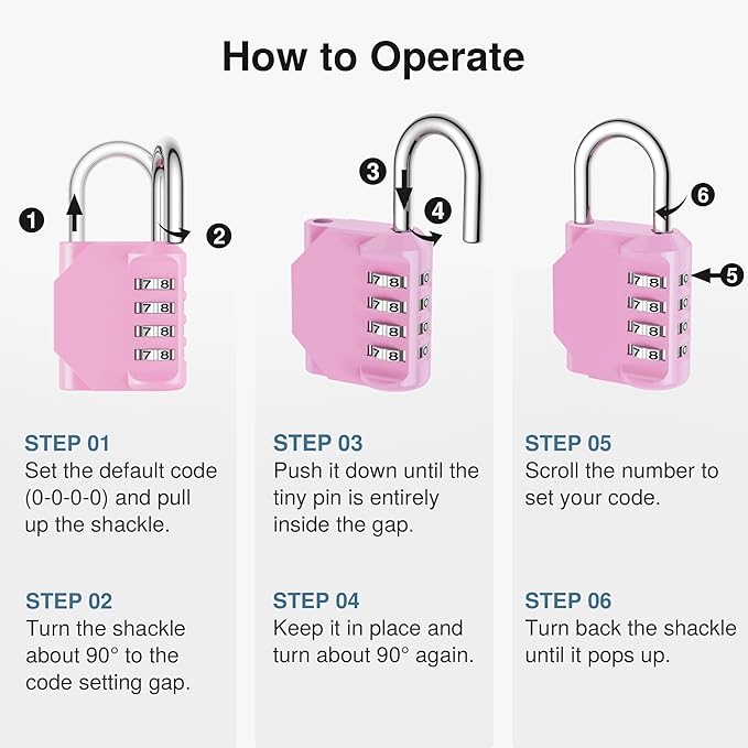 Puroma Combination Lock 4 Digit Waterproof Locker Locks Secure Outdoor Padlock for Gym Lockers, Toolboxes, Gates, Fences, Storage, Sports Locker, Cabinets (Pink)