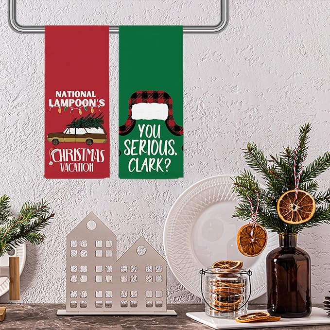 Christmas Vacation Decorations,National Lampoon Funny Christmas Decor,Xmas Classic Movie Drying Hand Kitchen Dish Towels Set of 2,Funny Winter Home Kitchen Decoration 14 x 23 Inches