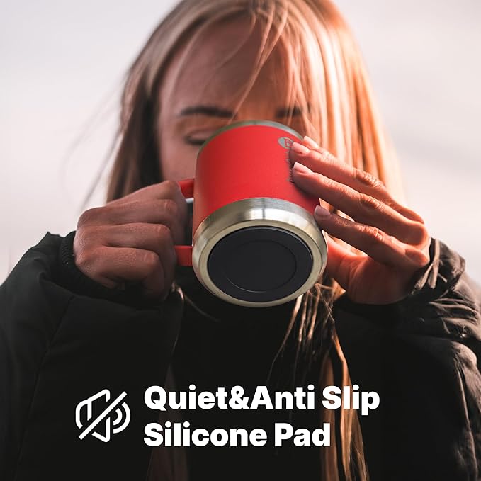 12 oz Travel Coffee Mug with Handle-Vacuum Insulated Coffee Mug with Lid Double Wall Stainless Steel Travel Tumbler Cup for Camping, Office, Home, Sweat Proof (Mango Yellow)