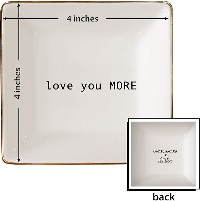 Simply Charmed Love You More Gift | Husband and Wife Ring Dish | Jewelry Ring Holder | Elegant Trinket Tray Organizer Dish