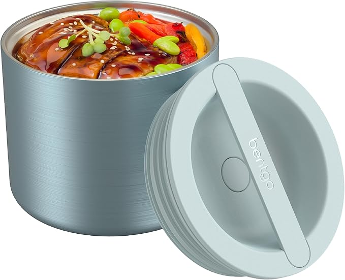 Bentgo Stainless Insulated Food Container - 2.4 Cups (19 oz), Triple-Layer Insulation, Vacuum Seal, Leak-Proof, Built-In Handle, Wide Opening, Premium Stainless Steel, for Cool/Warm Foods (Aqua)