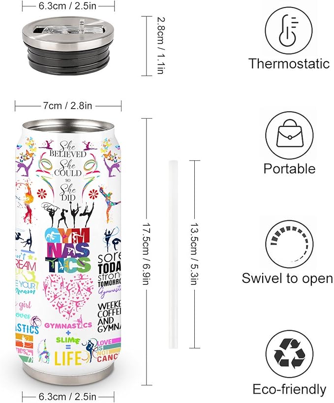 Gymnastics Tumbler Cup With Lid - Birthday Gift for Gymnastics Lovers - Stainless Steel Vacuum Coffee Mug for Women and Girls - 17 Oz