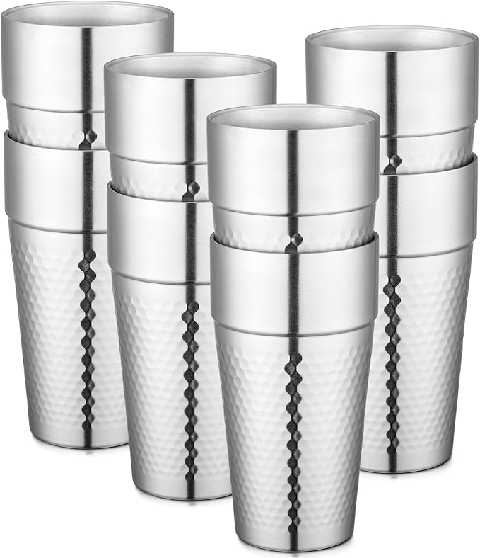 Beasea Stainless Steel Cups 19 oz, 8 Pack Large 18.6oz 550ml Stainless Steel Tumbler Stackable Double Wall Insulated Metal Drinking Glasses for Home Restaurant Office Party Camping