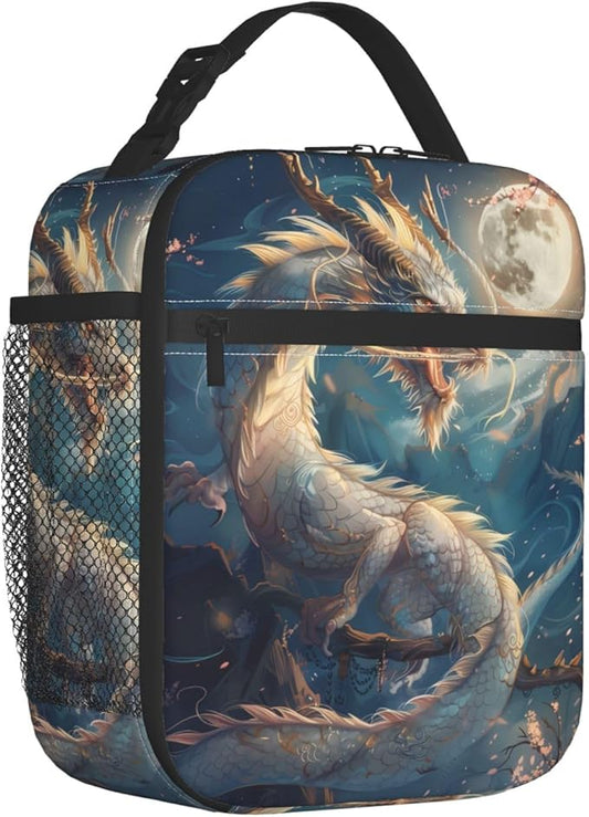 Reusable Majestic Dragon Lunch Box for Kids Girls Boys Women Adult, Insulated Fantasy Art Lunch Bag,Polyester Cooler Handbags Case for School Picnic Work Travel Beach or Hiking
