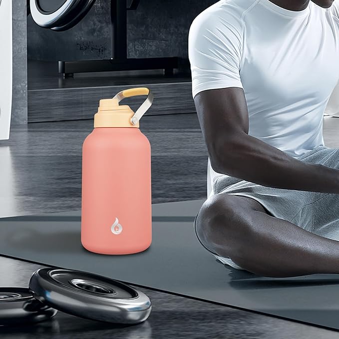 BJPKPK 1 Gallon Water Bottle Insulated, Dishwasher Safe 128oz Large Water Jug with Metal Handle & BPA Free Spout Lid, Stainless Steel Metal Thermo for Gym, Sports & Hiking, Pink