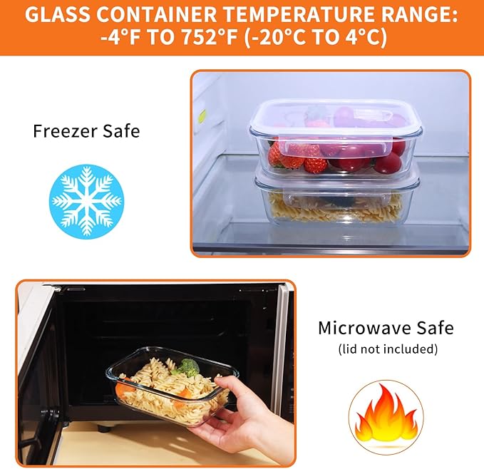 5-Pack Glass Storage Containers,Glass Food Container with Lid,Lunch Box,Bento Box,Storage Box,Meal Prep Containers,Lunch Containers, Fruit Preservation Boxes-White