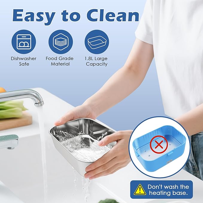 100W Heated Lunch Boxes for Adults 12V 24V 110V-230V Electric Lunch Box Food Heater for Car/Truck Portable Food Heating Boxes with 1.8L 304 SS Containe