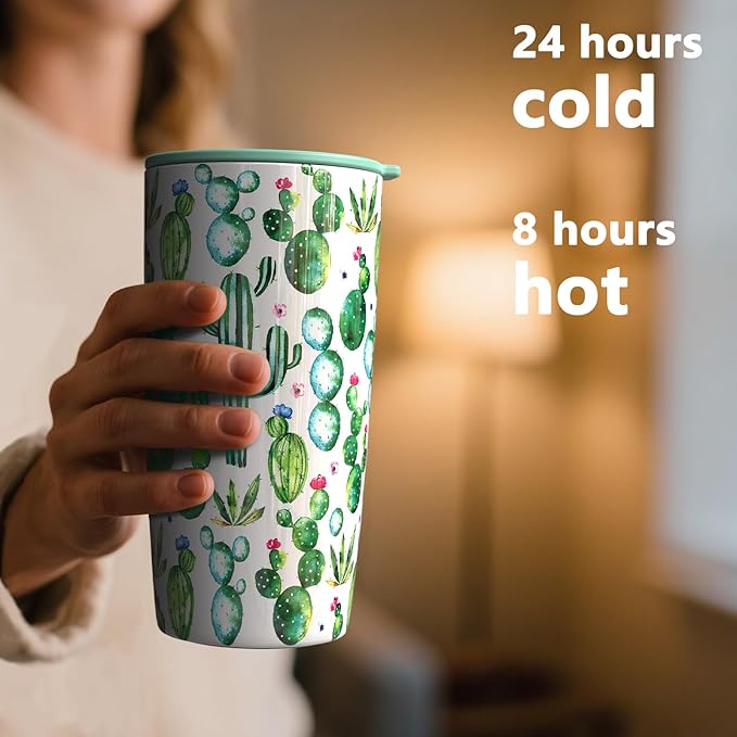 TILUCK 20 oz Tumbler with Leak-Proof Lid, Vacuum Insulated Stainless Steel Coffee Mug, Double-Walled Travel Tumbler for Hot and Cold Drinks(Cactus, 20oz)