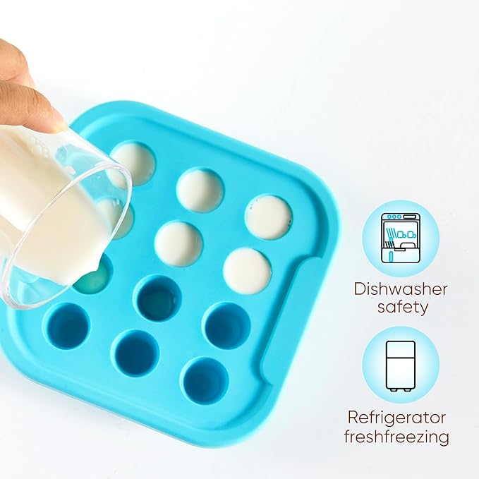 Silicone Milk Freezer Tray - Perfect Storage Container Silicone Baby Food Freezer Tray Mold With Lid for Bone Broth, Purees Baby Food and Purees Color Aqua Blue