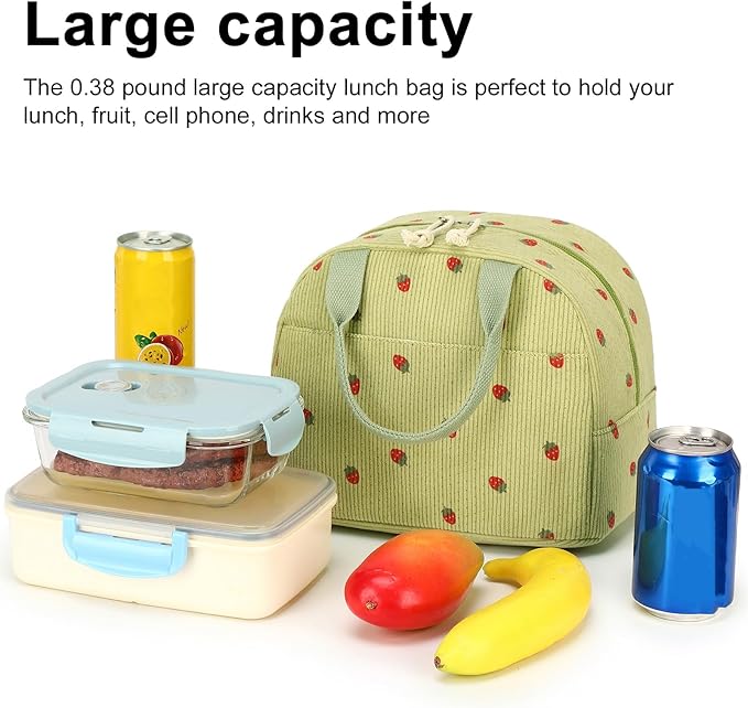 Bluboon Lunch Bag for Women Men Cute Corduroy Lunch Tote Bags Reusable Insulated Lunch Box Large Capacity Reusable Insulated Cooler for Work Picnic or Travel