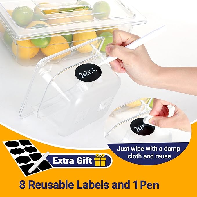 6 Pack NSF Food Pans with Lids, 1/2 Size 4'' Deep Commercial Food Storage Containers, Polycarbonate, Clear