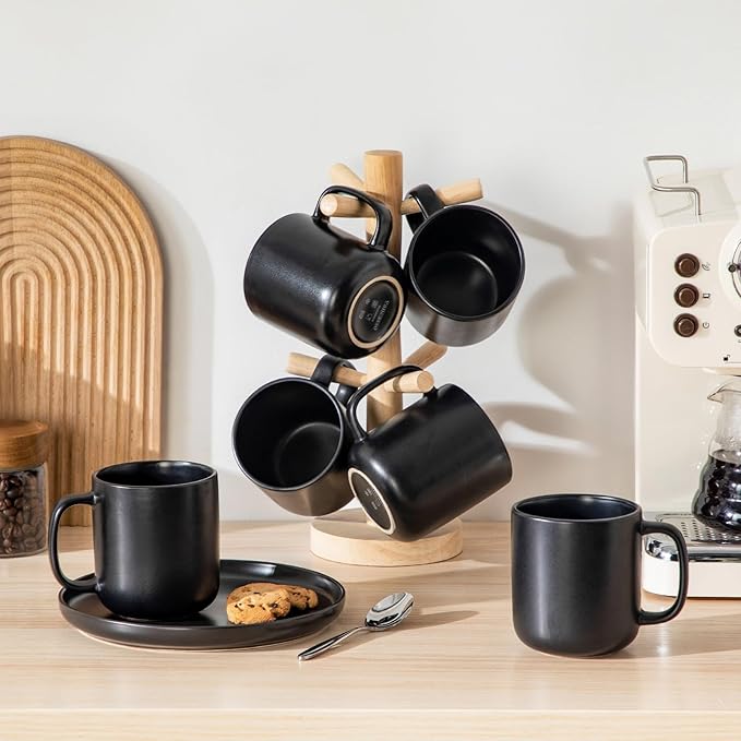 vancasso Stoneware Coffee Mugs Set, 16 oz Ceramic Coffee Cups for Americano Hot Tea Iced Coffee Cold Brew Cocoa Milk Mugs Set of 6, Dishwasher & Microwave Safe, Matte Black