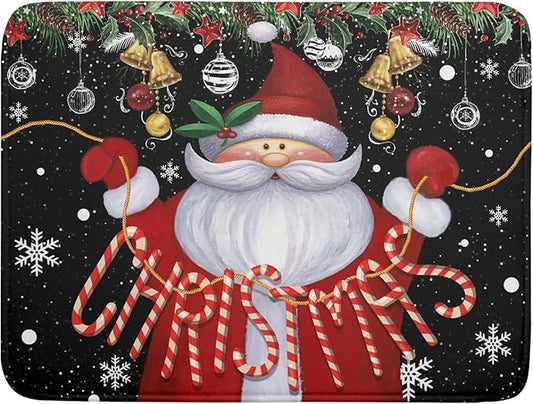 Absorbent Dish Drying Mat Santa Claus Christmas Dish Mat for Kitchen Countertops , 18 x 24 inch, Multicolor Winter Xmas Microfiber Dishes Drainer Pad Plate Holder