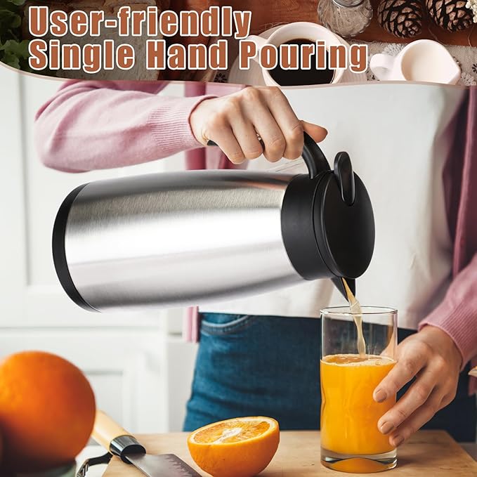 Uiifan 2 Pcs Thermal Coffee Carafe Insulated Stainless Steel Coffee Carafes for Keeping Hot and Cold Double Walled Vacuum Thermal Pot Flask with Brush for Water Milk Tea Home and Office (Silver,51oz)