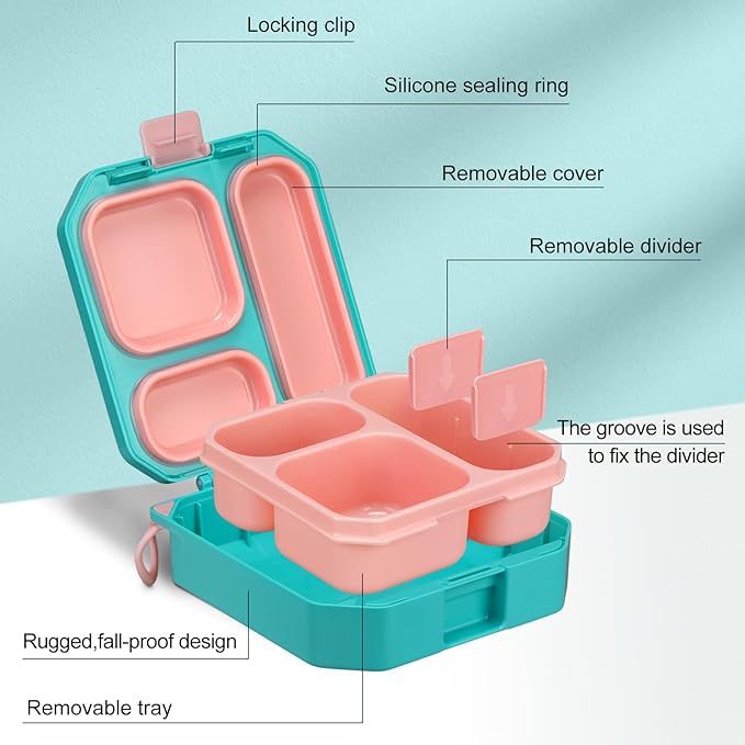 Bento Lunch Box for Kids with 12oz Soup Thermo Leak-Proof Lunch Food Container with 5 Compartment Thermo Hot Food Jar and Insulated Lunch Bag for Kid Toddler Girls Boys to School