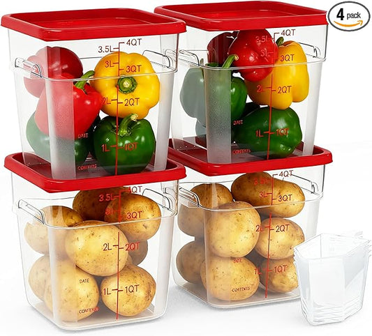 4 Pack 4 Quart Square Clear Food Storage Containers with Lids Cereal Containers Storage Airtight Food Storage Containers for Restaurant Kitchen Home