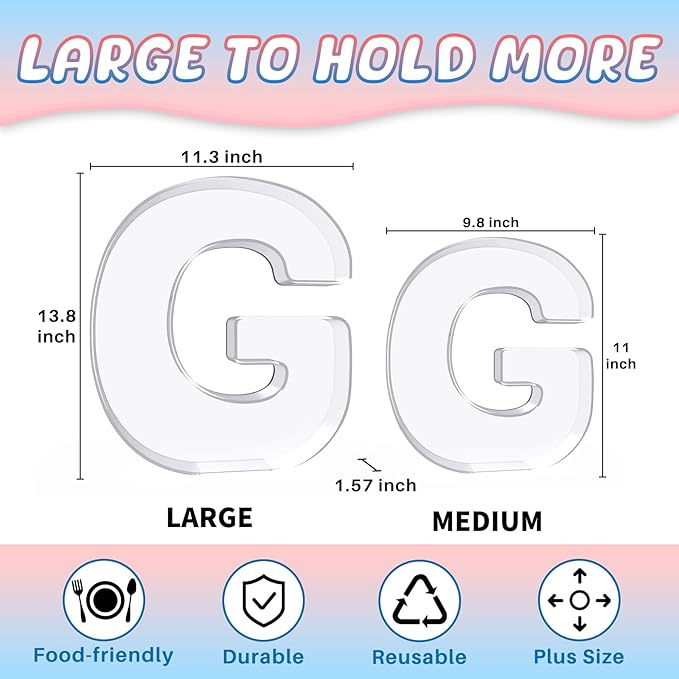 13.8" Extra Large Acrylic Letter Charcuterie Board Box, Reusable Fillable Letter Cake Candy Dish Display Serving Tray for Birthday Anniversary Party Decoration (G)