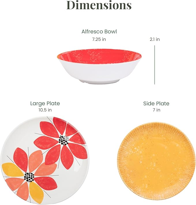 Larder & Vine 12-Piece Melamine Dinnerware Set: Durable, Lightweight, Break-Resistant Plates & Bowls – Stylish, Non-Toxic, Dishwasher Safe – Ideal for Everyday Use, Indoor & Outdoor Dining – Floral