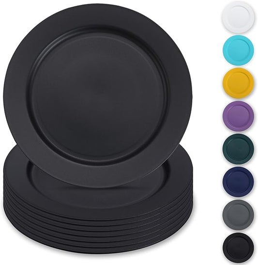 Berglander Black Plastic Plates Set of 8 Pieces 10", Reusable Flat Dinner Plates, Salad Plates, Pasta Bowls, Dishes Set Easy to Carry for Home, Garden, Picnic, Camping, Outdoor