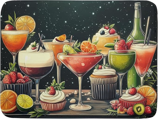 Wine Glass Dish Drying Mat - Summer Party Absorbent Microfiber Kitchen Drying Pad for Counter Decoration