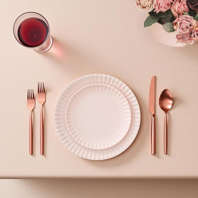 TP 10.5 inch Melamine Dinner Plates Set of 6, Lightweight Serving Round Salad Appetizer Plate for 6, Dessert Dishes for Indoors and Outdoors, Light Pink