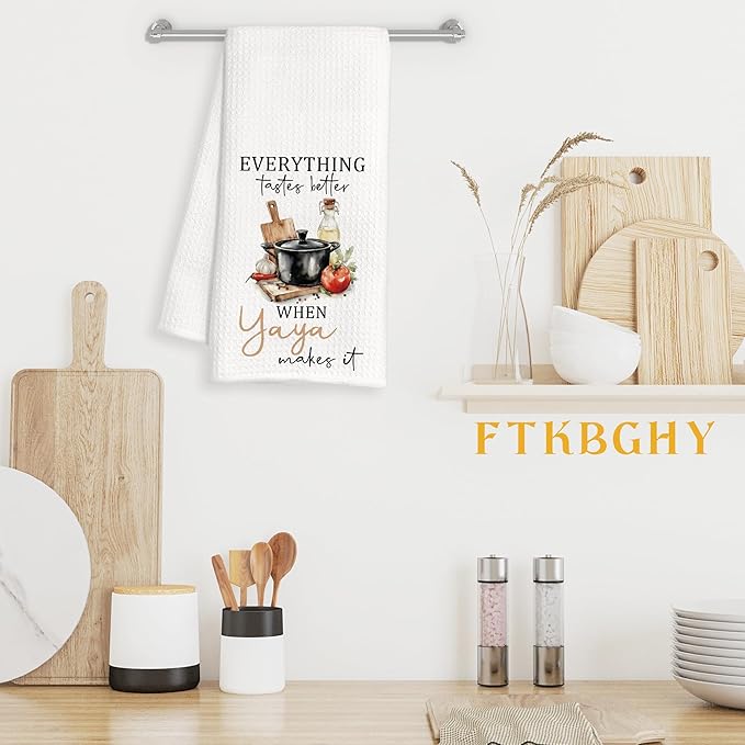 Yaya Gifts Kitchen Towels, Grandma Gifts from Grandson Granddaughter for Yaya Grandmother Decorative Dish Hand Tea Towels for Kitchen, 16x24 Inch