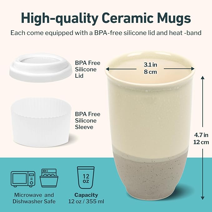 Travel Mug – Coffee Travel Mug – Reusable Coffee Cup Unique to Go Mug – Microwave & Dishwasher Safe Coffee White Tumbler - Gifts for Women Men Him Her – 12oz – Sea Mist