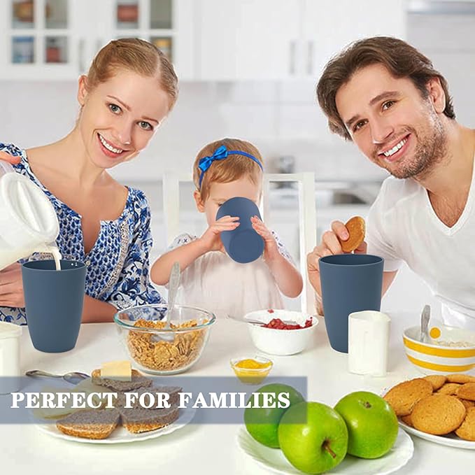 Homienly Wheat Straw Cups, 8 PCS Reusable Drinking Cups, 20 oz, Navy Blue, BPA Free, Dishwasher Safe, Microwave Safe, Premium, Durable, Unbreakable, Recyclable