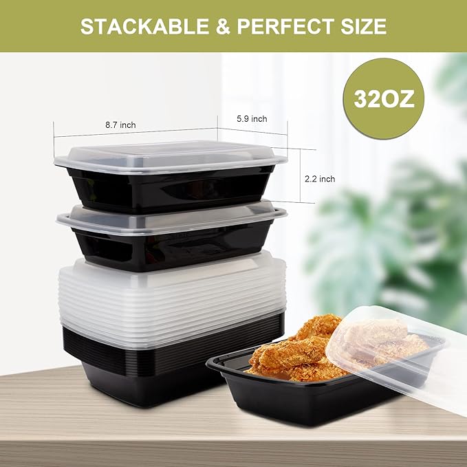 15 Pack- Meal Prep Containers 32oz, Plastic Food Prep Containers Reusable, Leakproof To Go Food Containers with Lids, BPA-Free, Microwave/Dishwasher/Freezer Safe