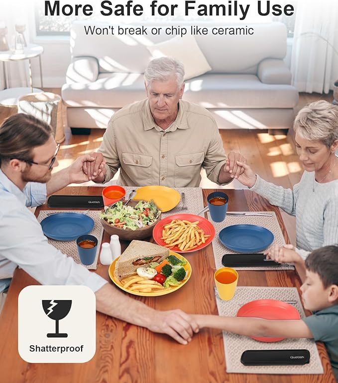 Quatish 24 Piece Plates and Bowls Sets for 6, Unbreakable Dinnerware Sets, Plastic Dish Set for Camping, Dishwasher Microwave Safe, Outdoor Kitchen and Apartment Dinning RV Essentials, Multi